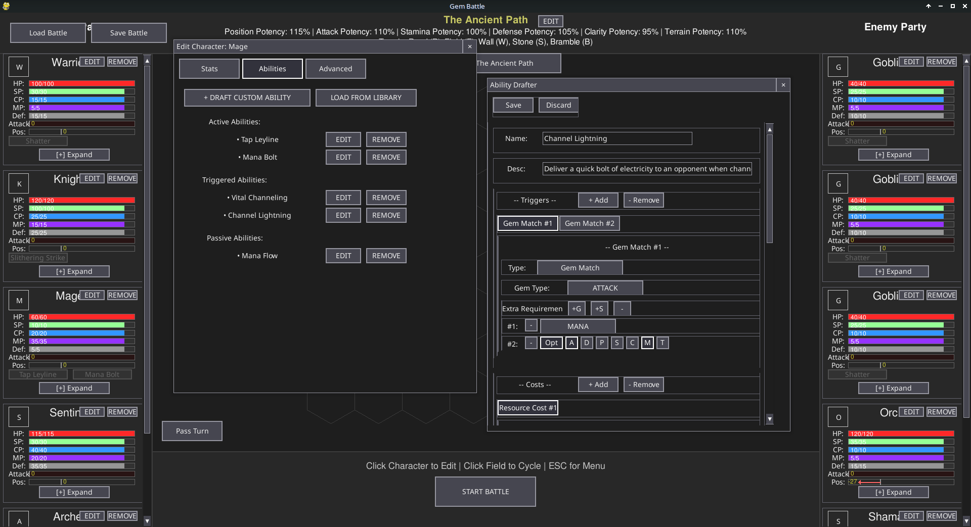 Gem Battle Ability Drafter - Drafting Channel Lightning ability for Mage character