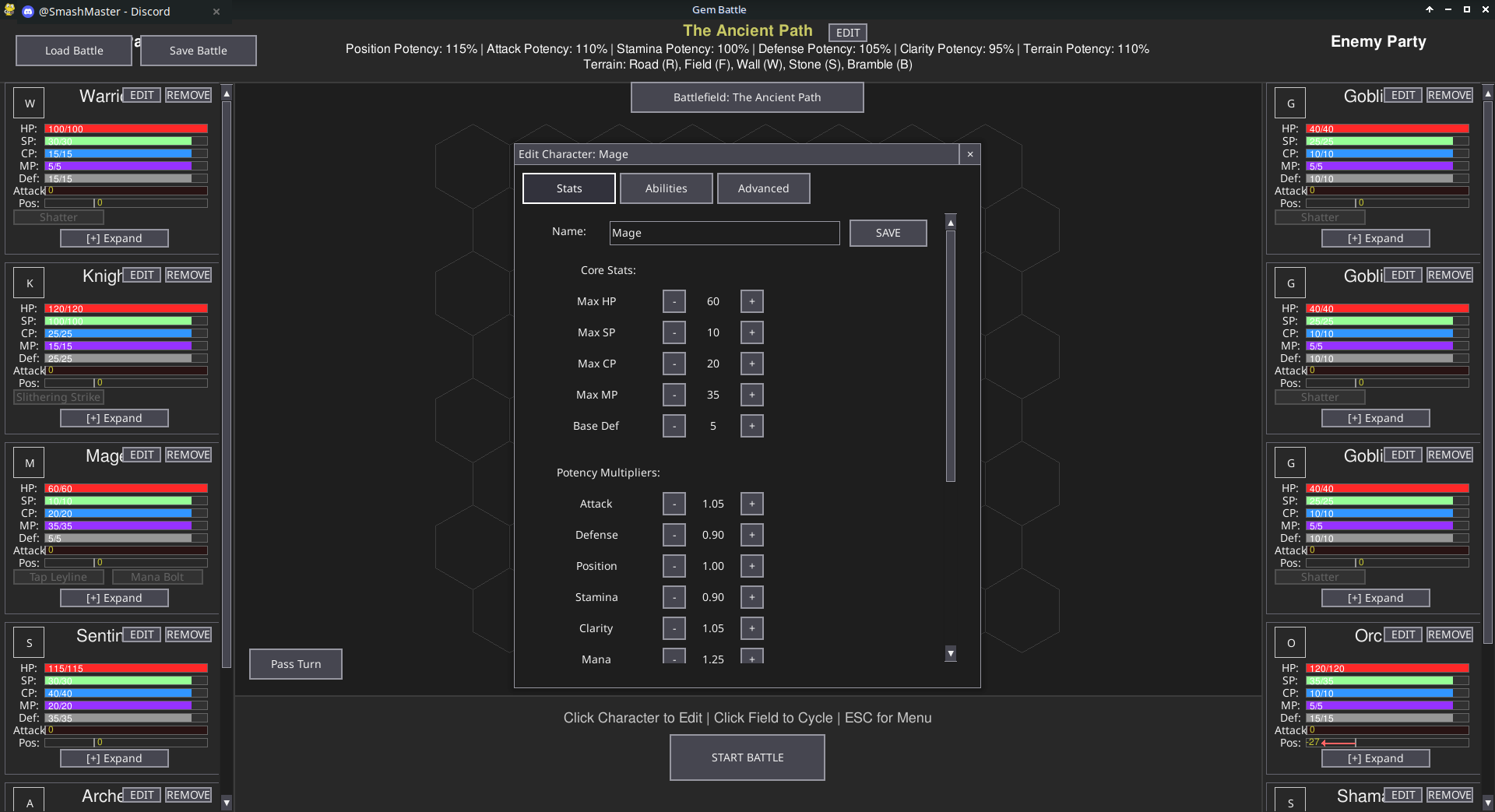 Gem Battle Character Editor - Customizing character stats and abilities