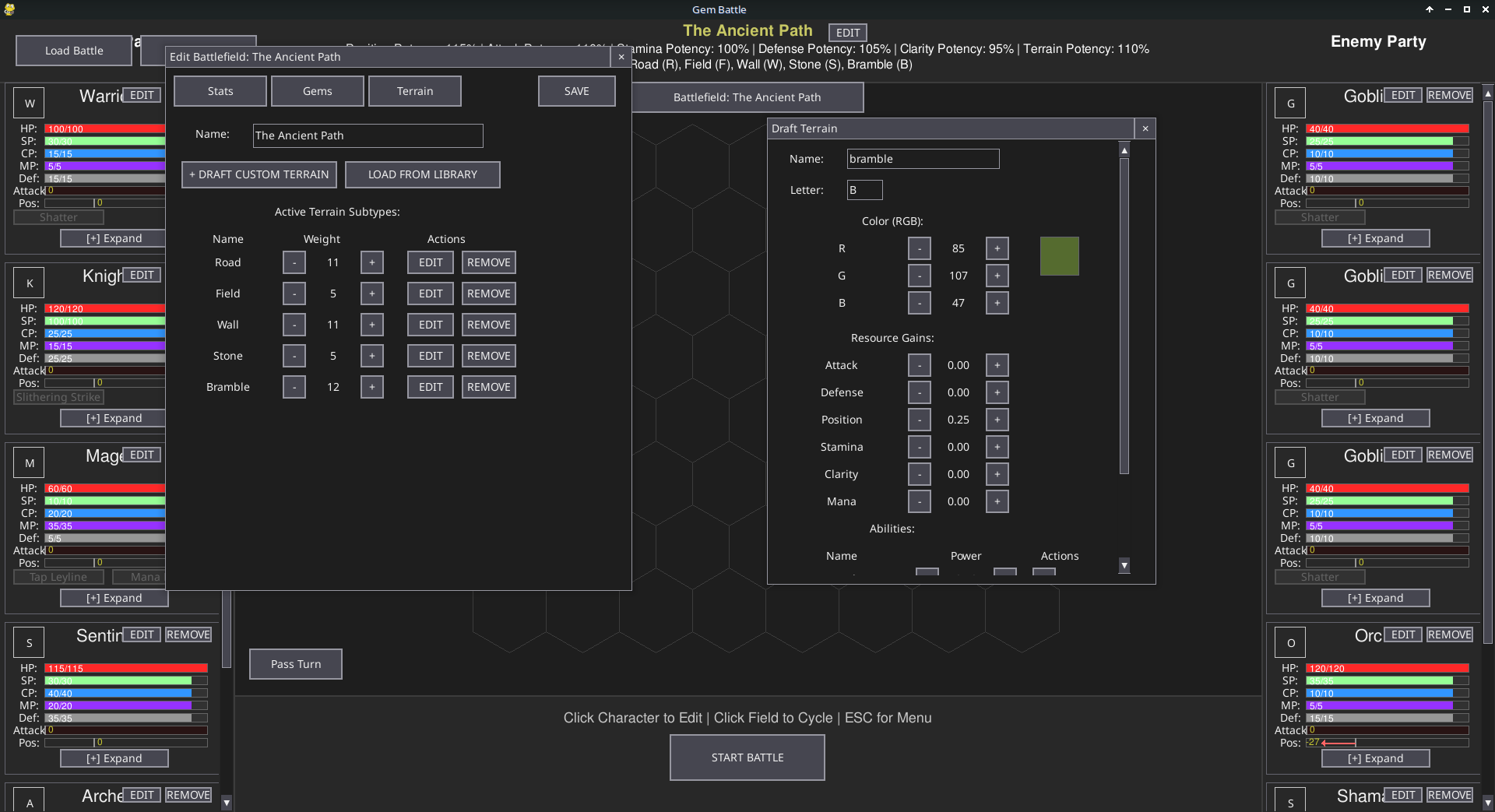 Gem Battle Terrain Drafter - drafting terrain gem effects for Bramble gem